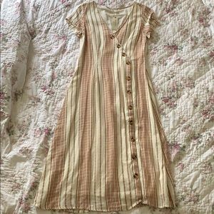 Cream & Orange Striped Button Down Dress